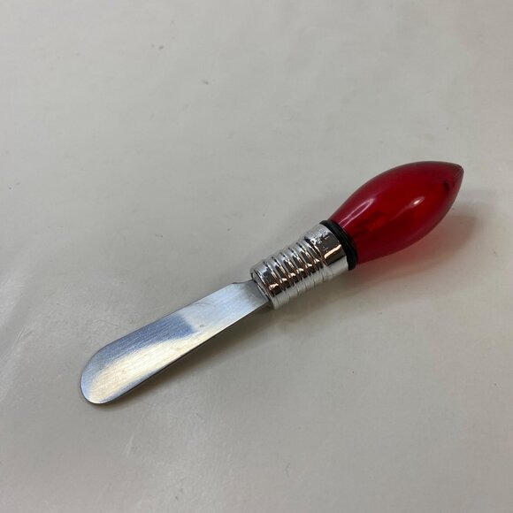 Knife Utensil Red Christmas Light Bulb Handle Silver Base Cheese Butter Spreader - Picture 2 of 5